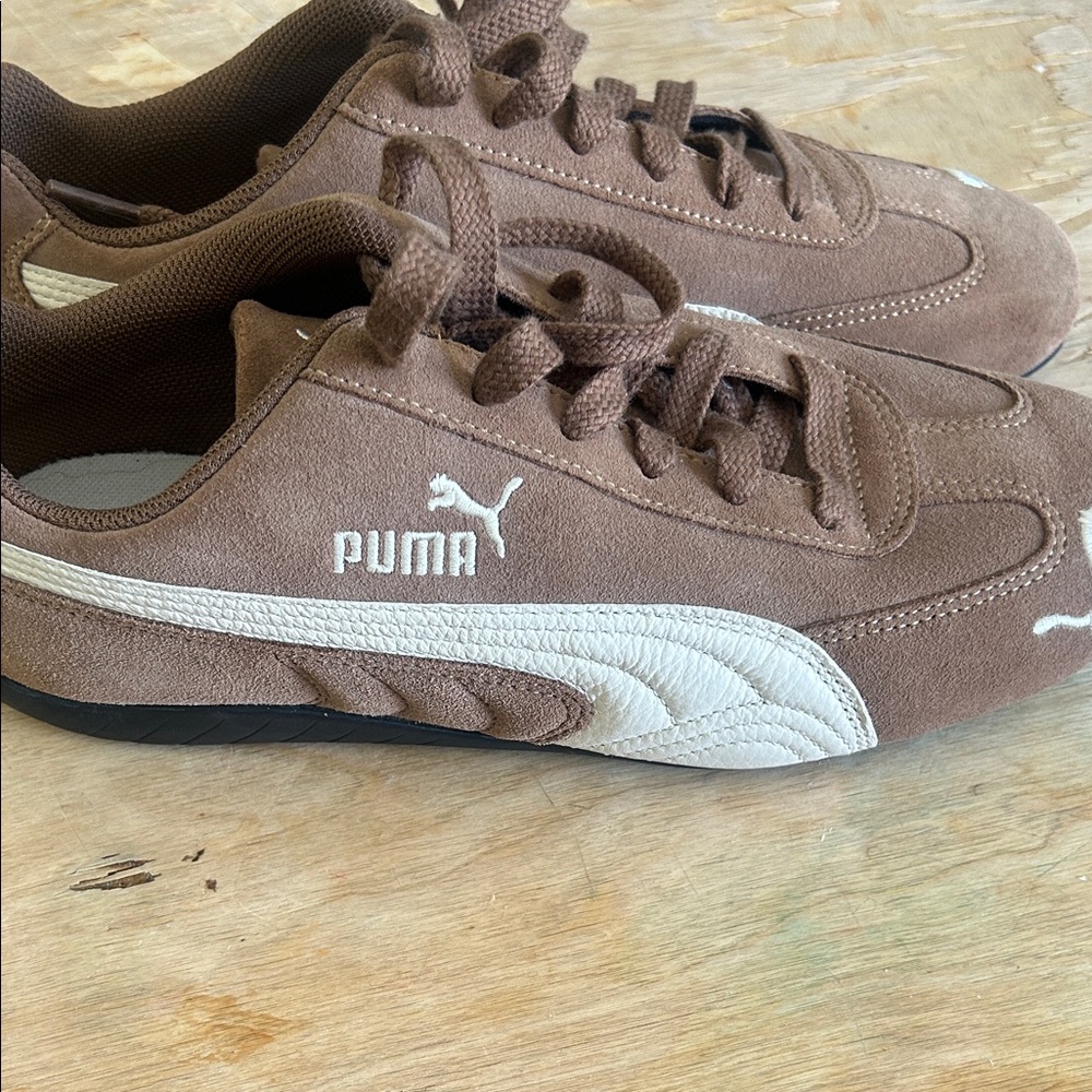 Puma Brown Suede Sneakers with White Formstripe